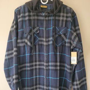 Men's Blue/Black/Gray Long Sleeve Flannel With Hood